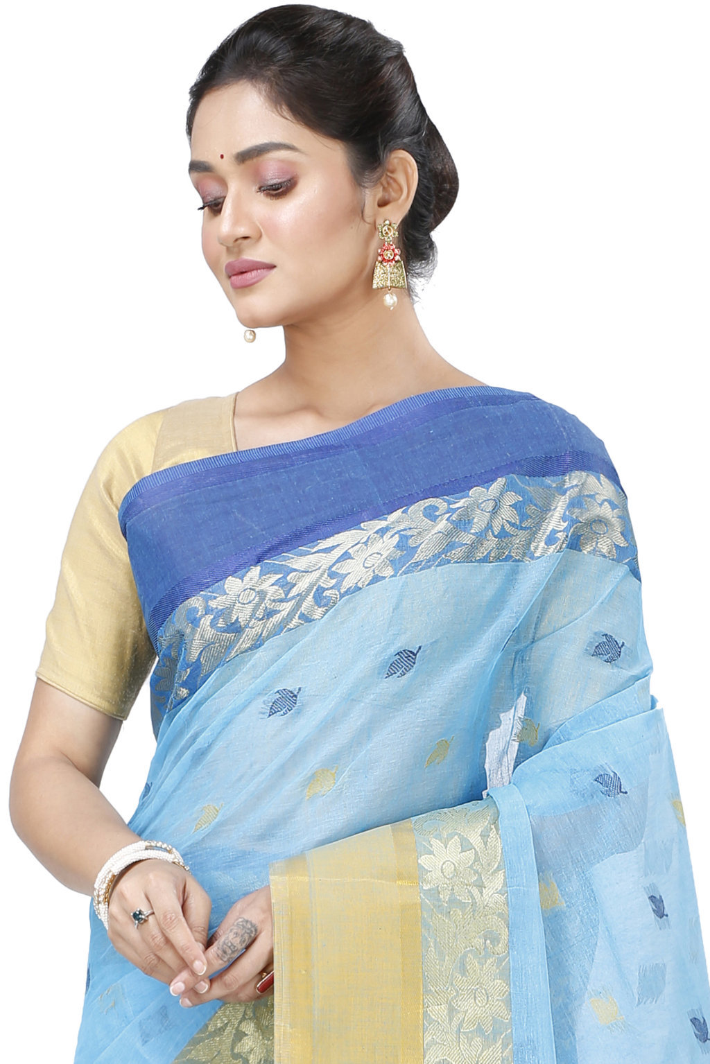 Sky Blue Pure Cotton Geena Tant Saree (198)